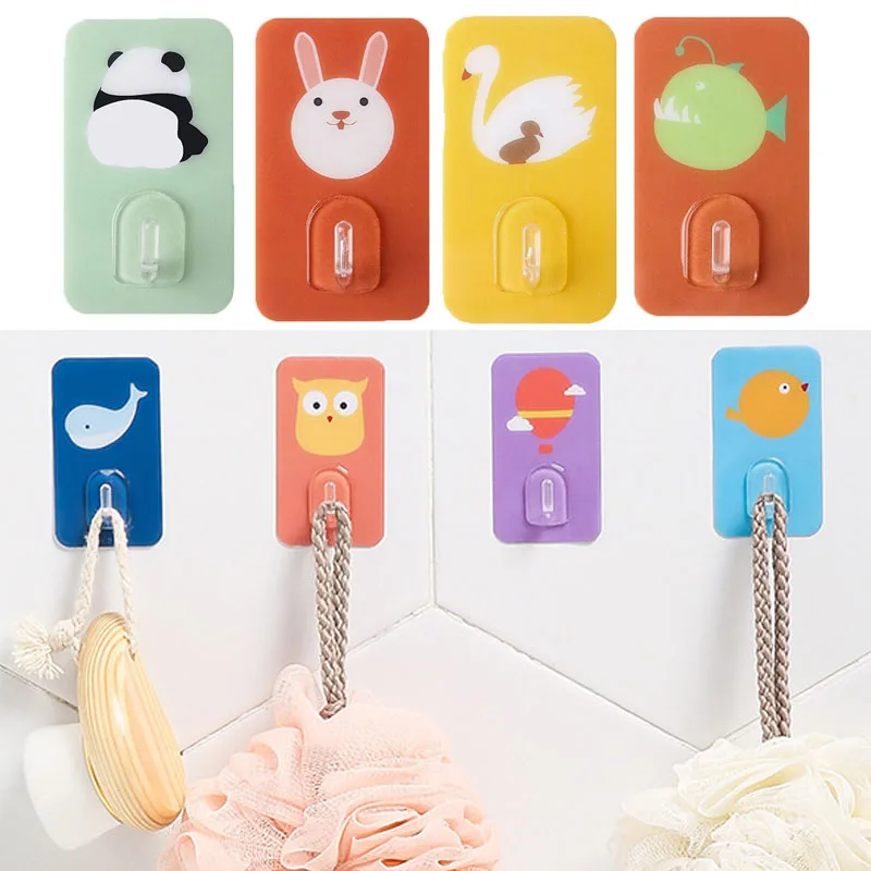 Cute Cartoon Animal Hook  Sticky Crystal Hook Non-Trace Waterproof Punch  Home Storage Supplies