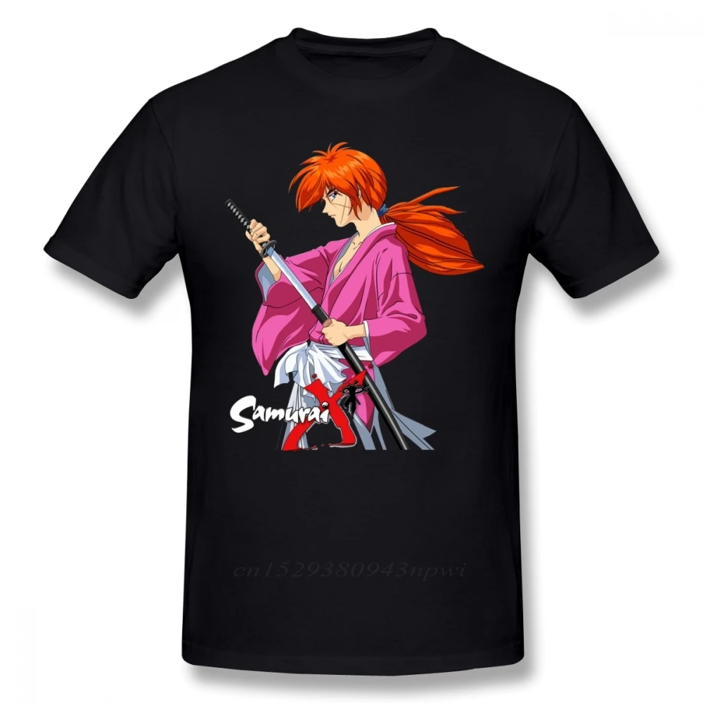 Rurouni Kenshin T Shirt Himura Kenshin Battousai Samurai T-Shirt Men Cotton Tee Shirt Awesome Beach Graphic Tshirt