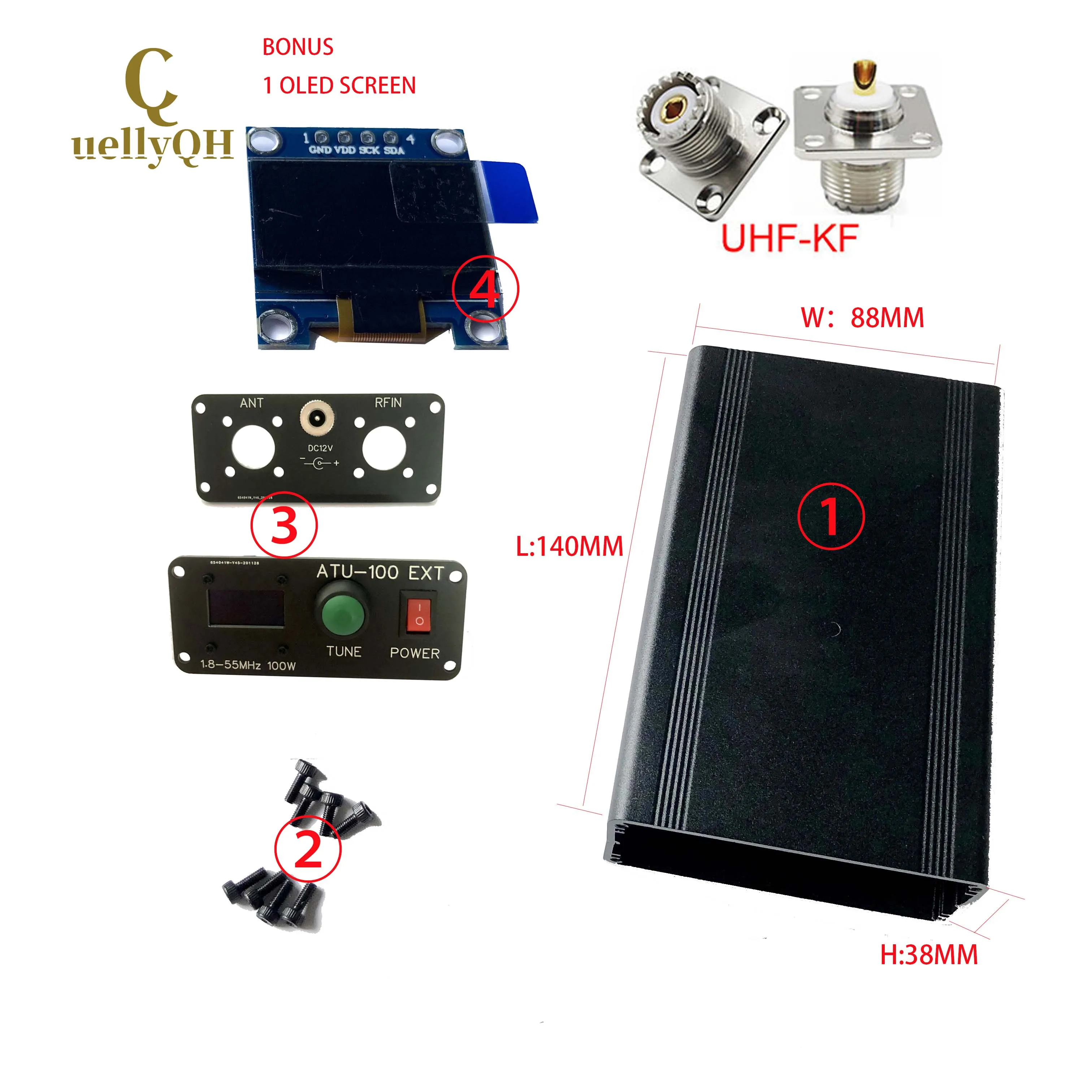 ATU-100 atu100 kits box shell case 1.8-50MHz Antenna Tuner by N7DDC 7x7 Firmware Programmed / SMT/ Chip Soldered/+OLED