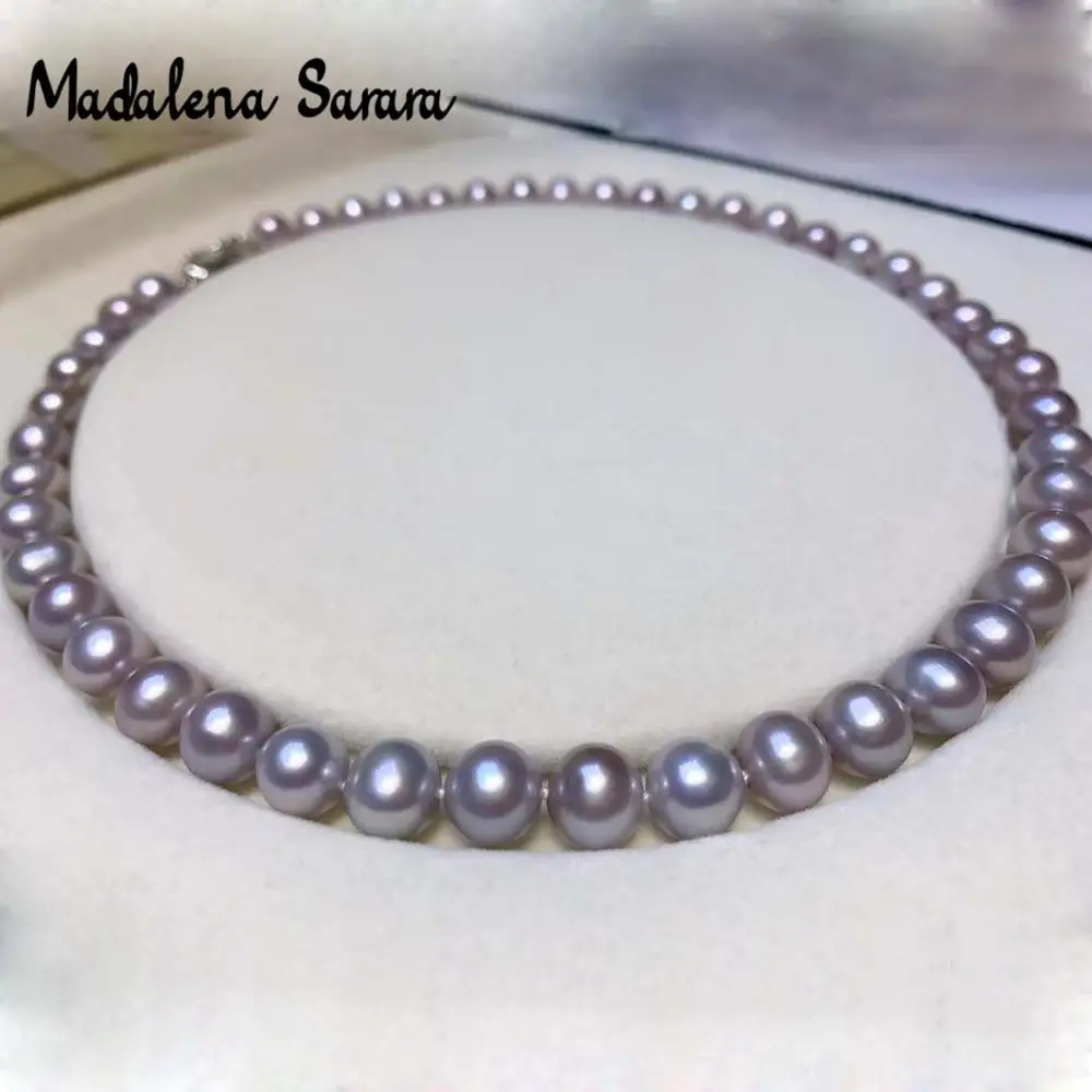 

MADALENA SARARA 9mm-10mm Freshwater Pearl Necklace Natural Purple Micro Flaw Near Round Shape Luxury Jewelry