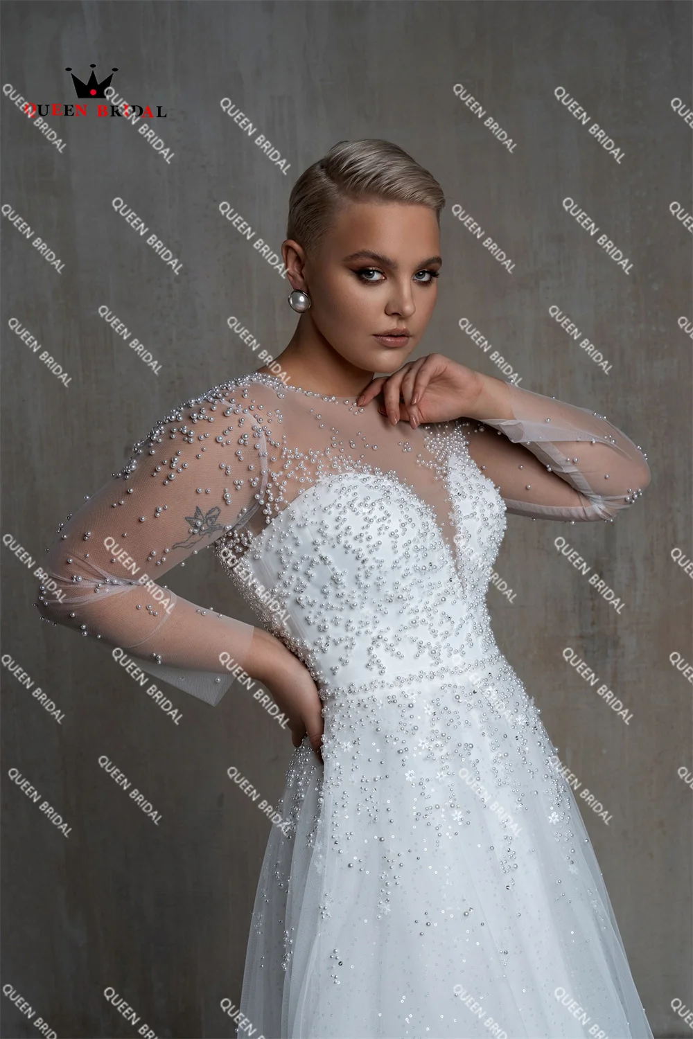 Vestido de novia Formal de talla grande, vestido de novia de manga larga con lentejuelas de tul y cuentas de cristal, nuevo diseño, DZ14, 2023