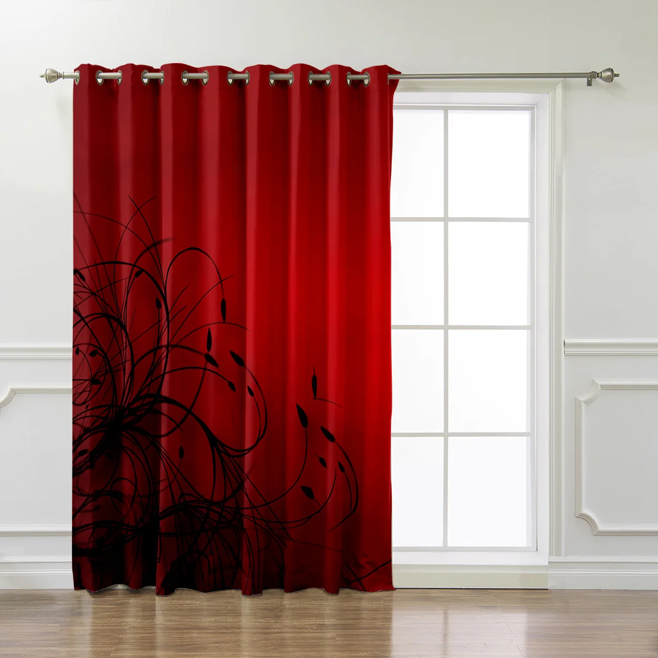 Simple Red-Black Gradient Abstract Flowers Living Room Curtains Floral Design Curtain for Kids Bedroom Window Treatment Drapes