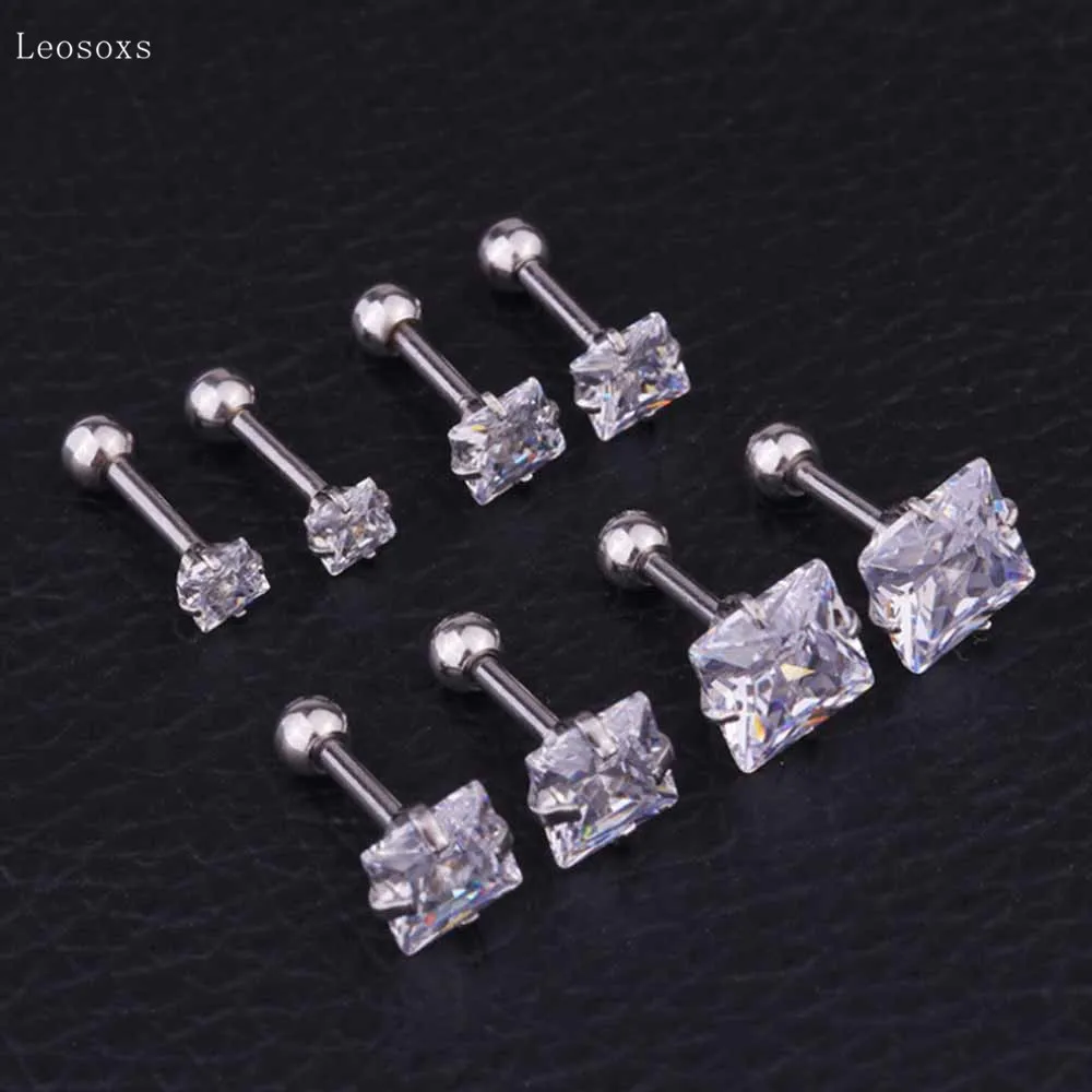 Leosoxs 2pcs Fashion Simple Square Zircon Ear Bone Nail Body Piercing Jewelry