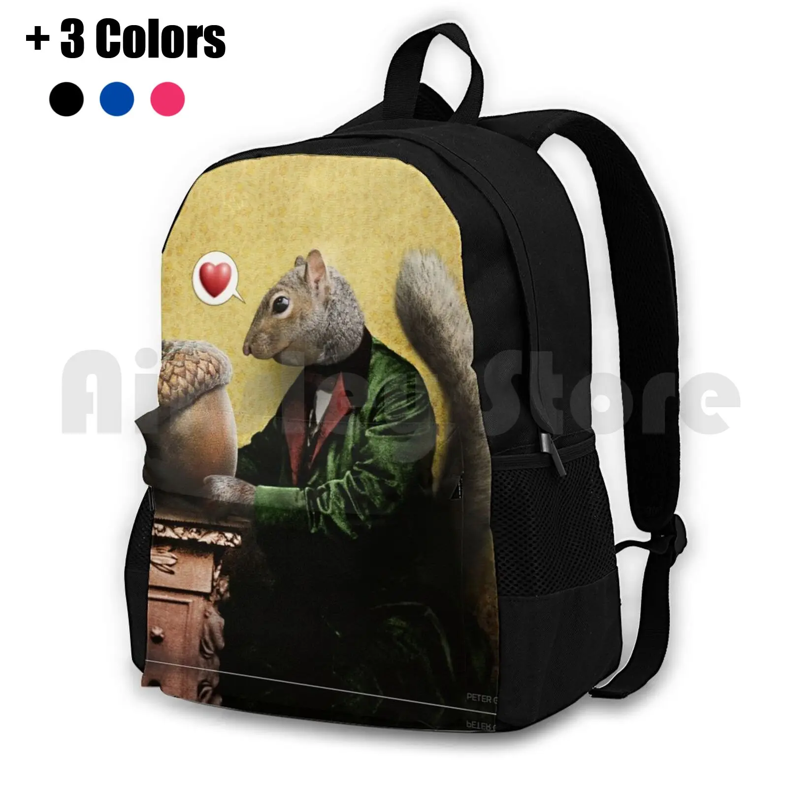 Mr. Squirrel Loves His Acorn Outdoor Hiking Backpack Waterproof Camping Travel Collage Squirrel Acorn Animals Love Desire Cute