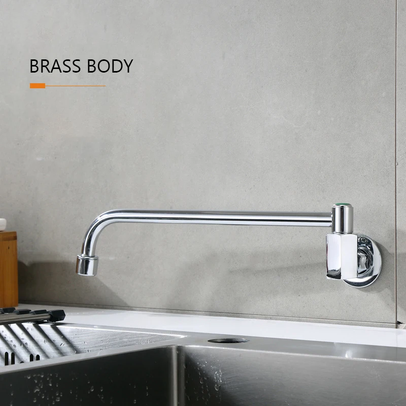 Wall Mount Kitchen Sink Faucet Rotatable Swivel Brass Grifo 360 Degree Silver Chrome Tap Single Cold Copper Torneira G 1/2 Taps