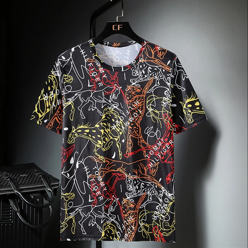 Oversize T-shirts Men Big Size 10XL Tops Tees Summer Hip Hop Casual Animal Graffiti Tshirts Plus Size 9XL10XL Clothes Baggy