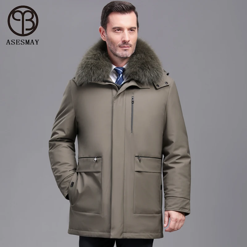 Asesmay 2021 New Arrival Men Winter Jacket White Duck Down Parkas Male Thicken Coat Fox Fur Collar Hooded Brand Clothing Outwear