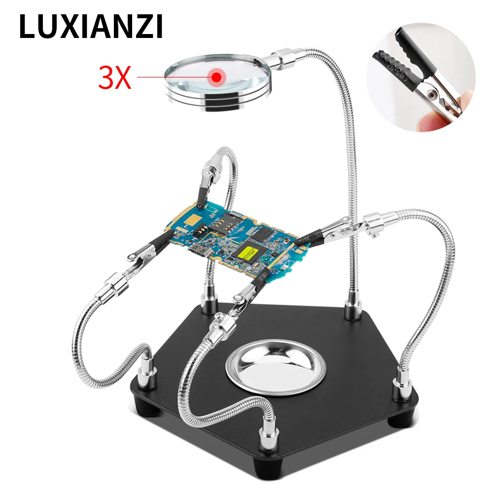 

LUXIANZI Table Soldering Helping Hands with Alligator clip Magnifier For PCB Board Weld Repair Soldering Station Third Hand Tool