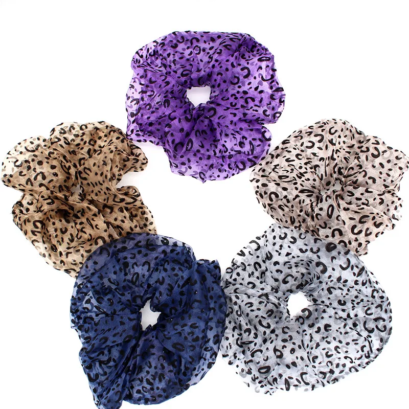 

New Fashion Women 3D Leopard Print Oversized Organza Hair Scrunchies Big Gauze Hair Rope Bands Vintage Hair Ring Super Pony