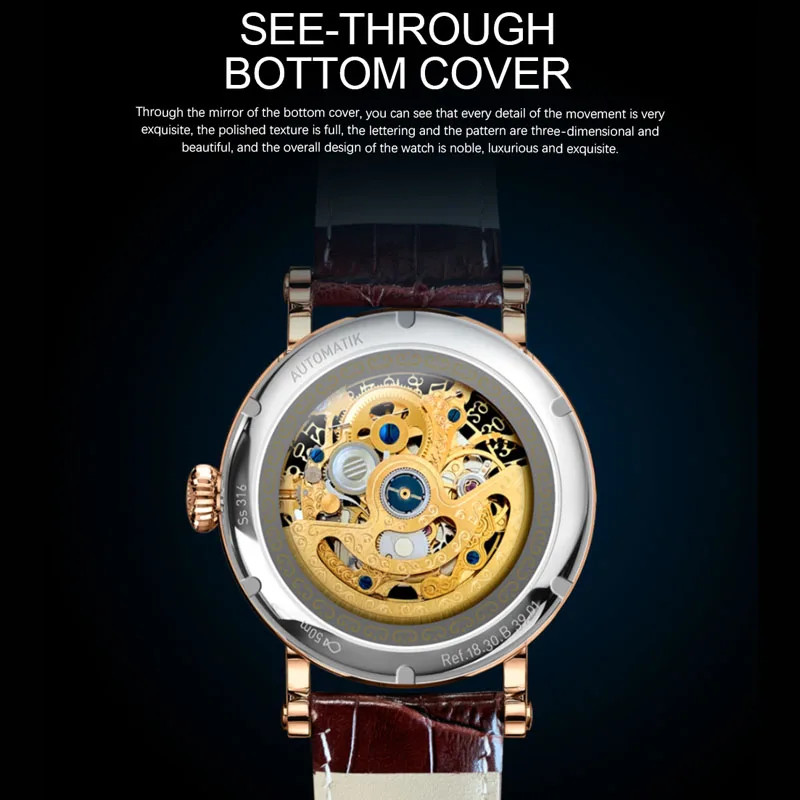 LOBINNI Orologio meccanico da uomo di marca di lusso Calendario Orologio da polso maschile impermeabile Cinturino in pelle Orologio automatico in vetro zaffiro