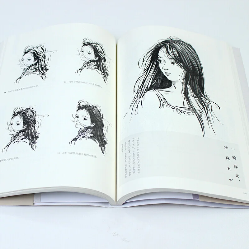 สีดำและสีขาวหมึกสาวสวยภาพวาด Tutorial หนังสือโบราณสไตล์การ์ตูนตัวอักษร Sketching เทคนิค Art Book