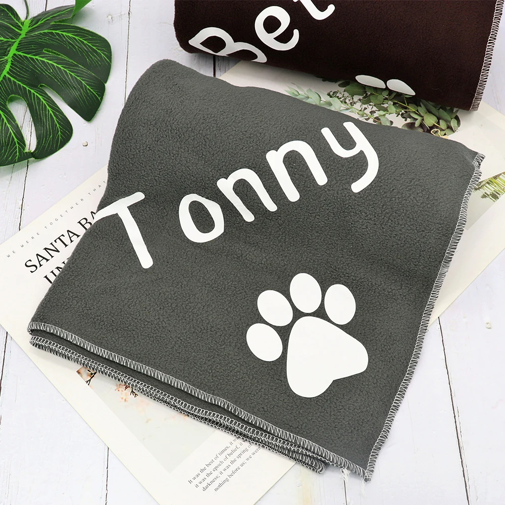 Coral Fleece Dog Blanket Personalized Pet Sleeping Blankets Free Print Name Paw Pattern Small Large Dogs Cat Shower Bath Blanket