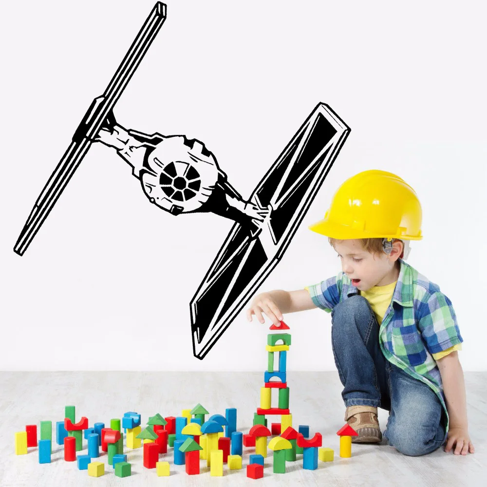 Spaceship Wall Decals Home Decor Boys Children Room Tie Fighter Vinyl Nursery Dormitory Home Decor Interior Wall Sticker Y732