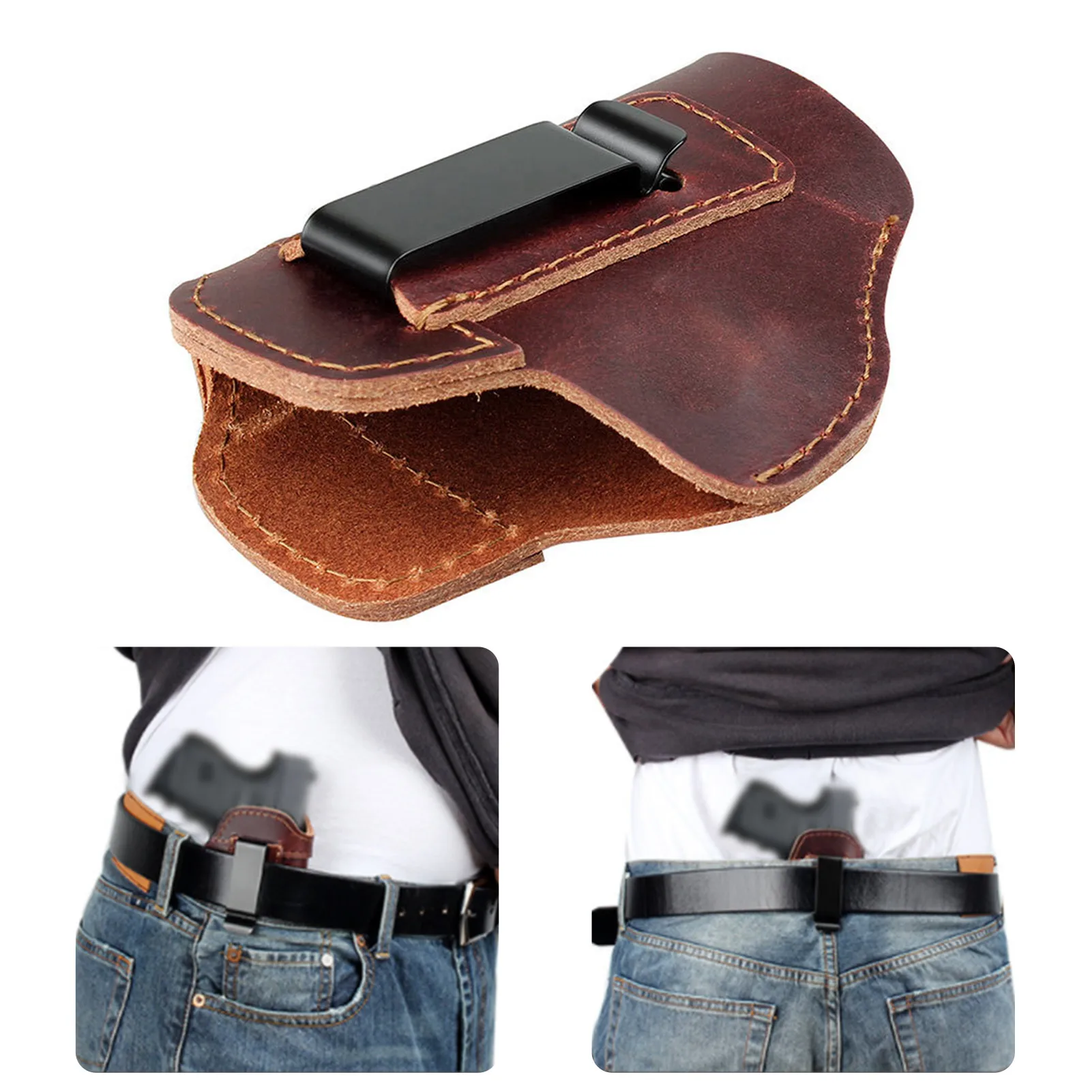 Leather IWB Concealed CarryHolster 17 19 26 43X Sig S&W M&P Pistols Clip Case Tactical Hunting Holster