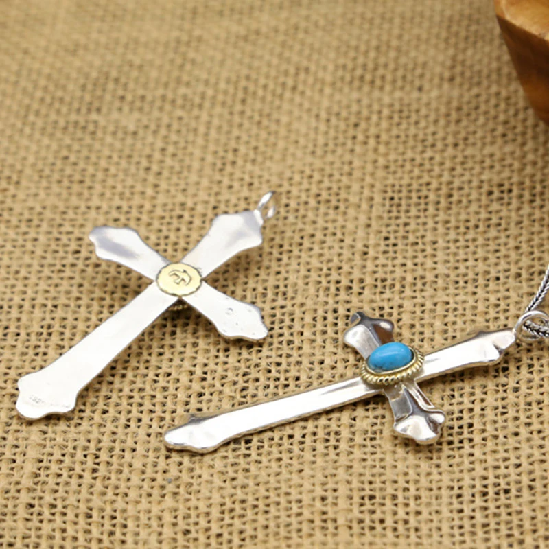 Silver Necklace Goro Takahashi Cross Jewelry Indian Free Shipping Vintage Unisex Blue Turquoise 925 Fine Accessories