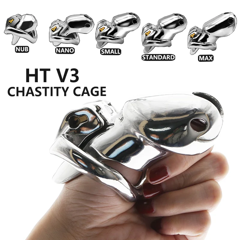 HT V3 Stainless Steel Male Chastity Device Cock Cage Penis Rings Penis Lock Fetish Sex Toys For Men