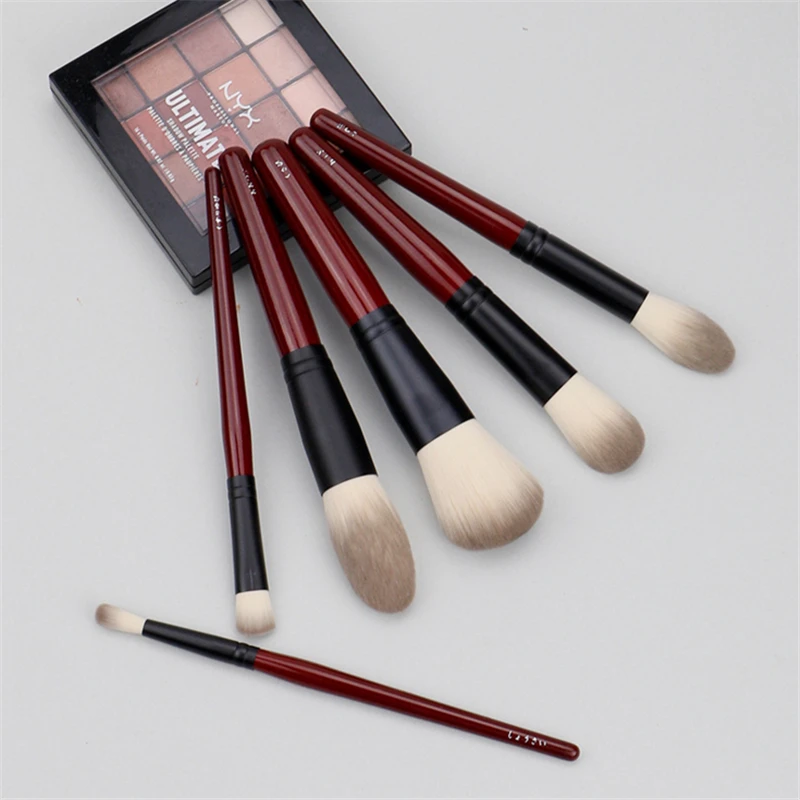 Japanese Brand SP Series Dark Red 6Pcs Makeup Brushes Set Soft Powder Brush Cosmetic Tool Accessiories