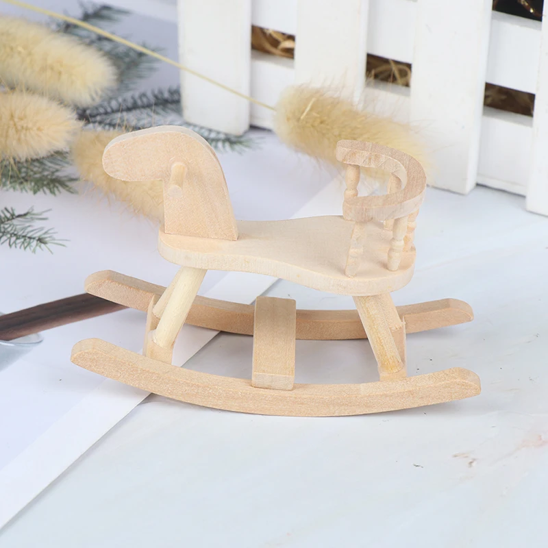 Dollhouse Miniature Wooden Rocking Horse Chair Nursery Room Furniture 1:12 Doll House Accessories Furniture Toys for Children