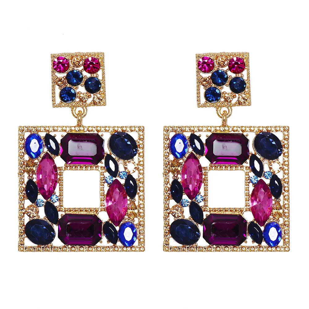 

Purple Square Drop Earrings for Women Fashion Vintage Retro Ladies Statement Dangle Earrings High Quality Party Jewelry HT162