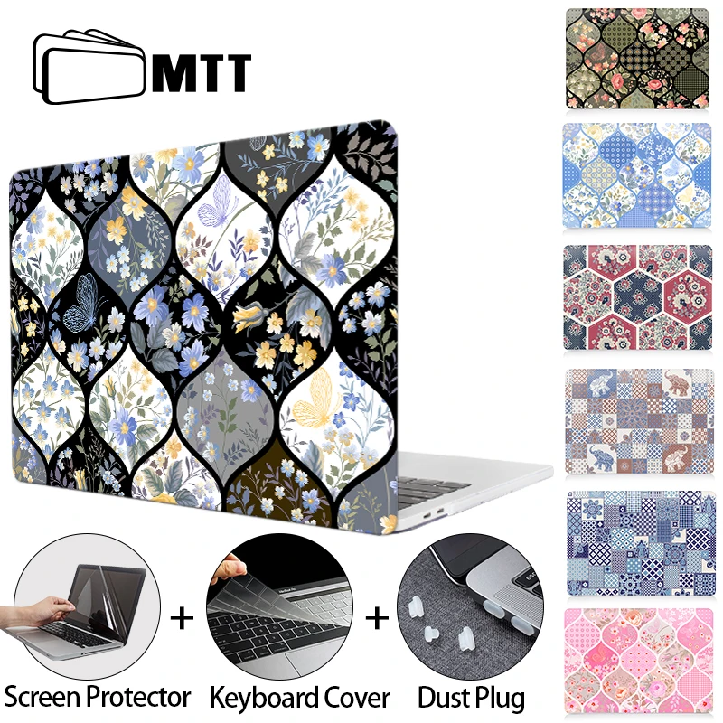 mtt para macbook air m1 m2 case retro floral imprimir laptop capa para macbook pro air 13 14 15 16 136 funda com protetor de tela 01