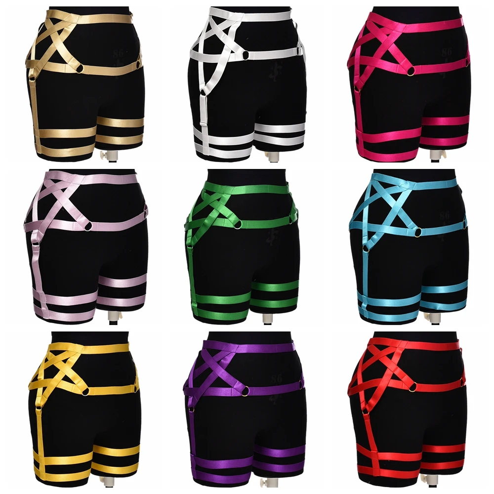 

Pentagram Elastic Garter Bondage Stocking Harness Cage Adjustable Fetish Goth Multicolor Sexy Leg Suspender Harness Belt