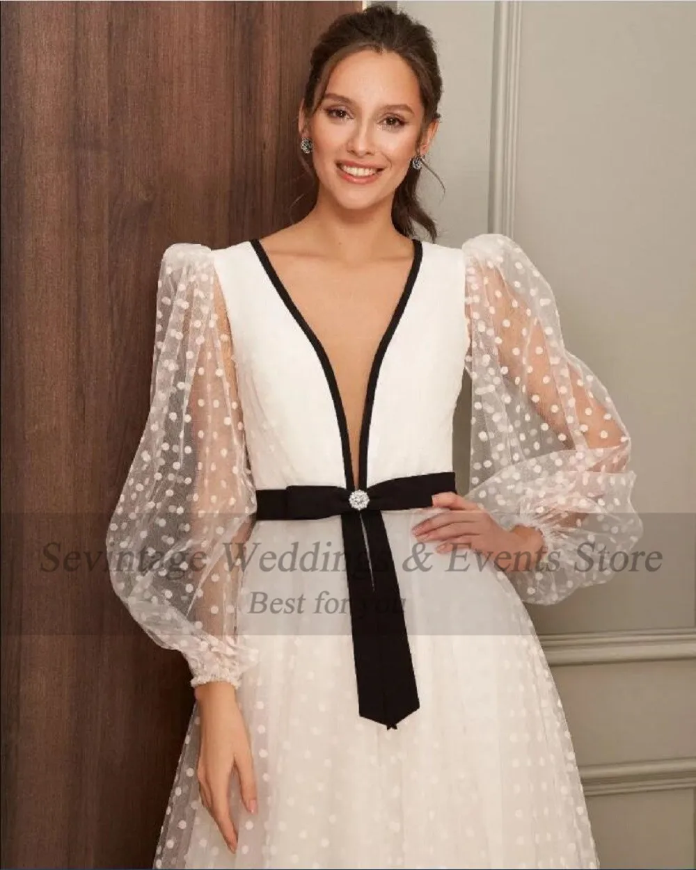 Robes de Rhmi-longues à manches longues bouffantes, pois, ivoire, noir, robe de soirée, longueur de thé, Rhde mariage formel, quelle que soit, priorité