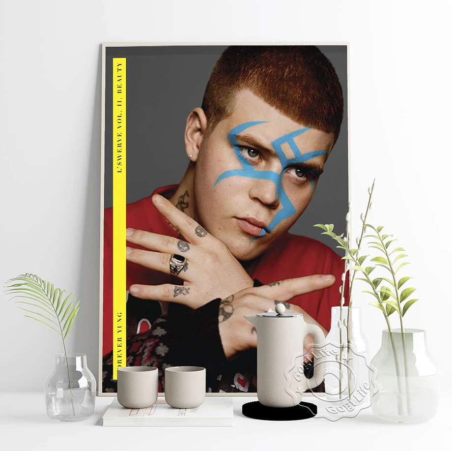 Hot Sweden Emo Rap Singer Yung Lean Art Portrait Poster, Lean Album Black And White Art Prints, Magazine Art Decor Wall Picture