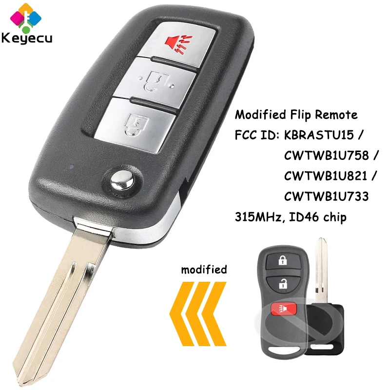 KEYECU Modified Flip Remote Car Key With 315MHz ID46 Chip - FOB for Nissan for Infiniti FX35 FX45 FCC ID: KBRASTU15 CWTWB1U733