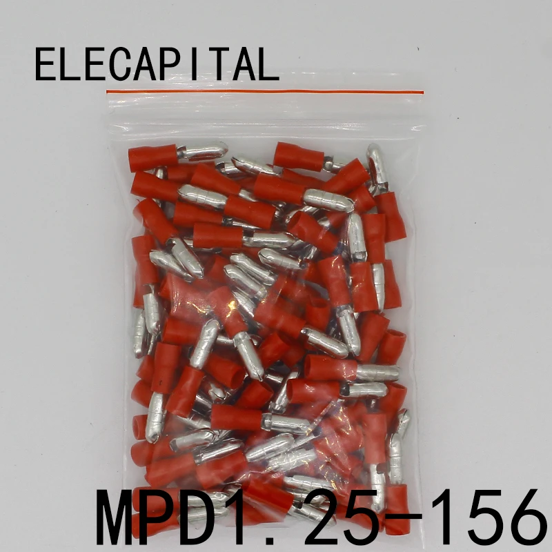 MPD1.25-156 MPD1-156 100PCS Bullet Shaped male Insulating Joint Wire Connector Electrical Crimp Terminal AWG22-16 MPD