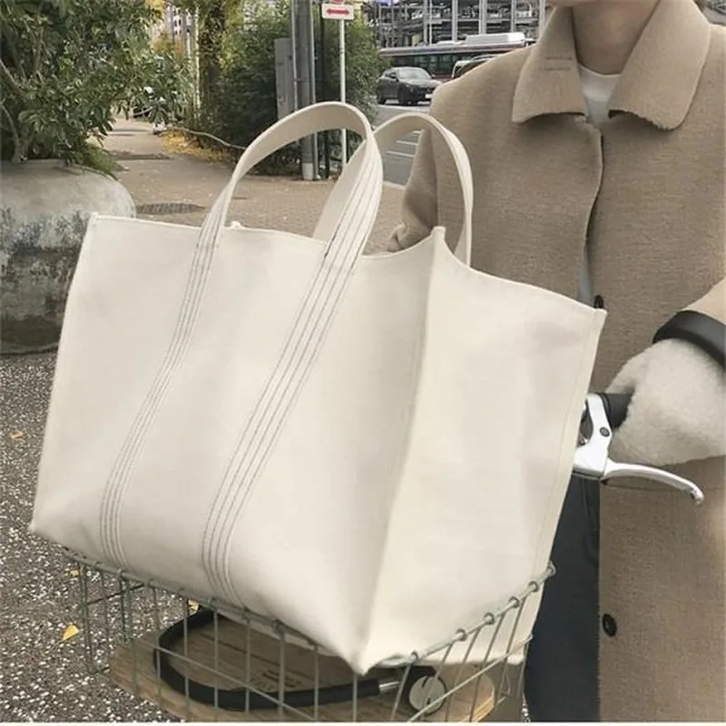 Shoulder Bags Women Unisex All-match Large Capacity Totes Leisure White Canvas Simple Korean Style Vintage Travel Casual Retro