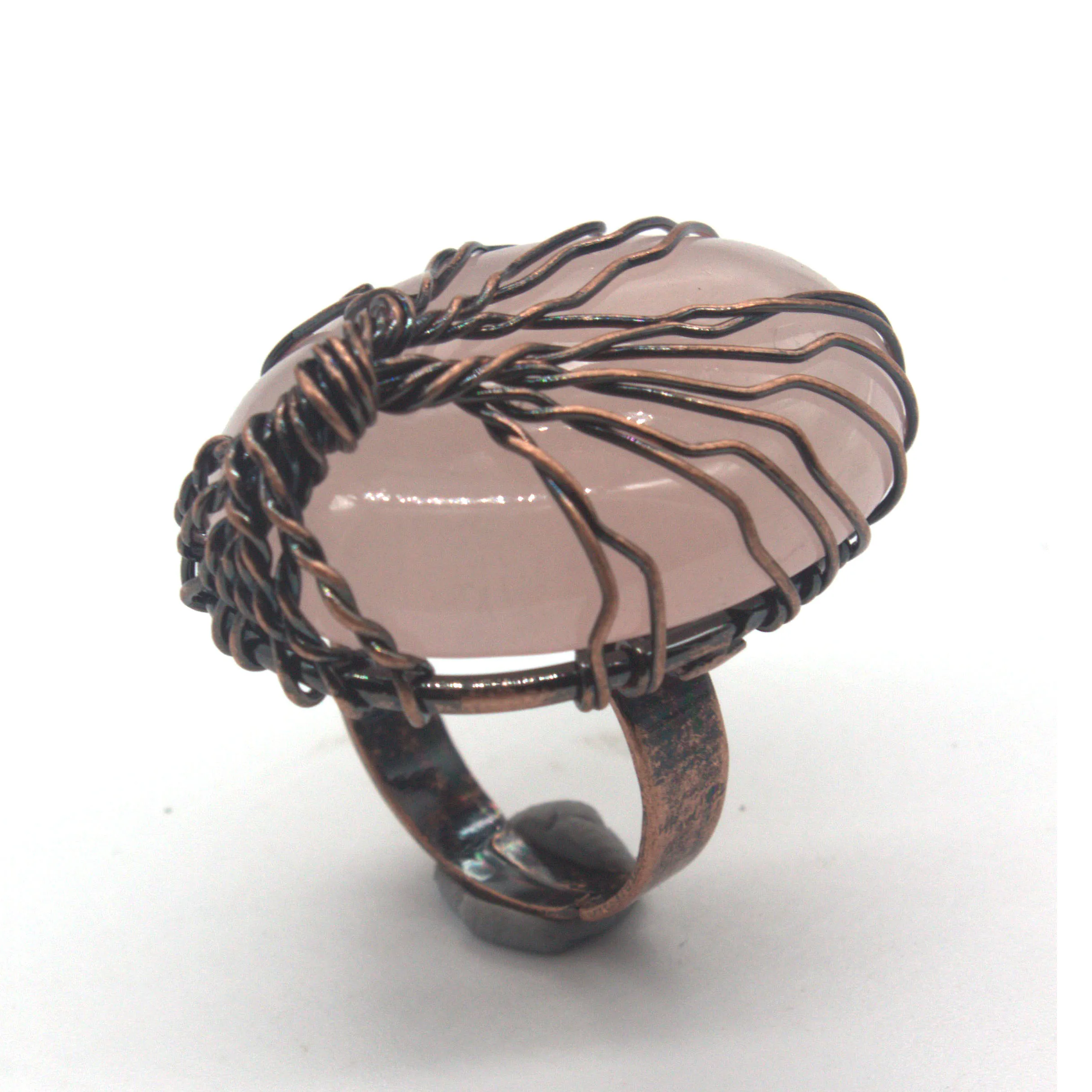 

Wire Wrapped Tree of Life Rings Natural Rose Quartz Amethyst Crystal Agate Stone Adjustable Finger Ring Jewelry For Women Girls