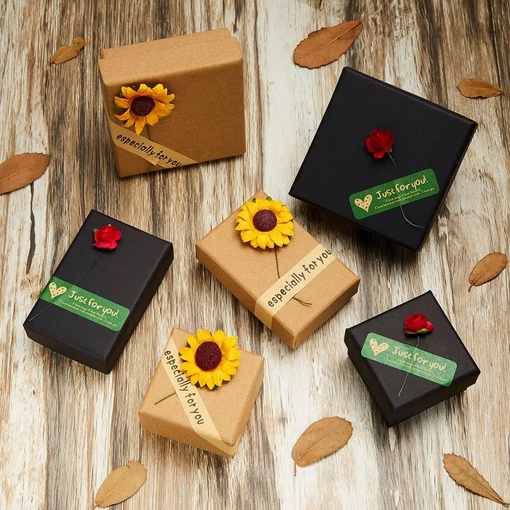 Especially For You/Just ForYou Lettering Sunflower Rose Kraft Paper Gift Box For Necklace Bracelet Earring Fashion Jewelry Box