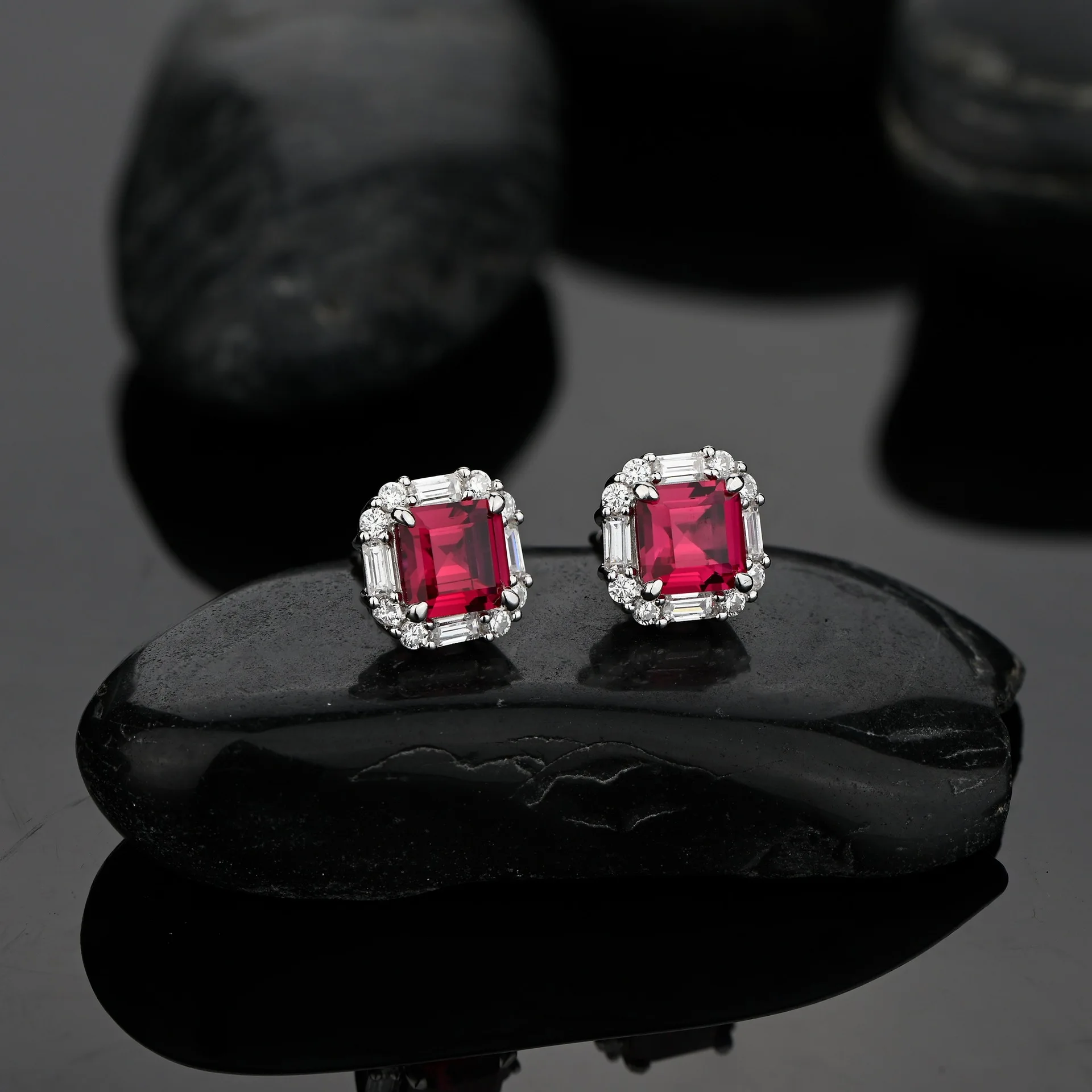 Wong Rain 925 Sterling Silver Asscher Cut Created Moissanite Ruby Gemstone Wedding Simple Ear Studs Earrings Fine Jewelry Gift