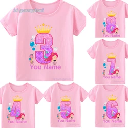 Tshirt Girl 3 4 5 6 8 year Mermaid Cartoon T Shirt Happy Birthday Girls Tops Kids Clothes Shirts children Clothing Pink T-shirts