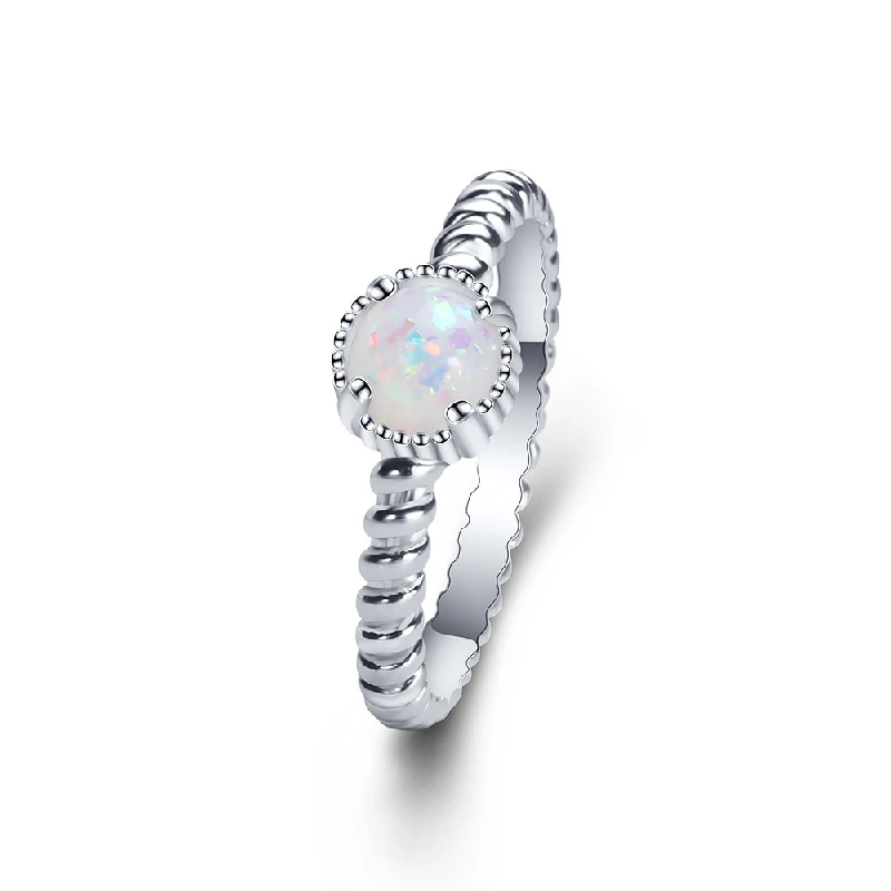 

Fashion Round Rings 925 Silver Jewelry with Created Opal Gemstone Finger Ring Accessories for Women Wedding Promise Party Gift