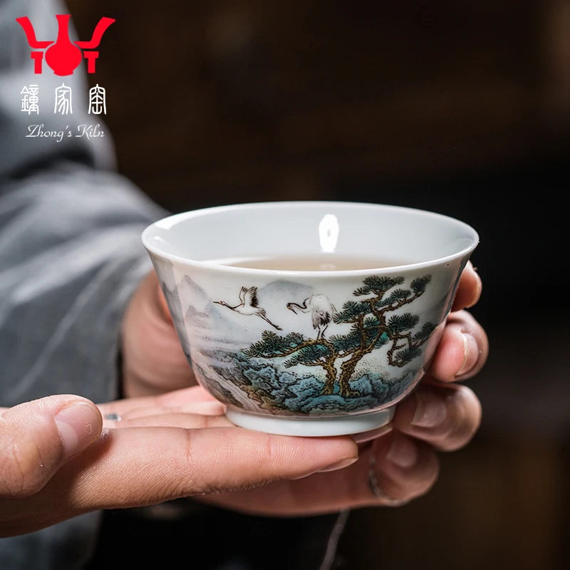 

|Zhongjiayao ceramic tea cup Jingdezhen handmade tea set Songhe Yannian Master Cup single kungfu tea cup