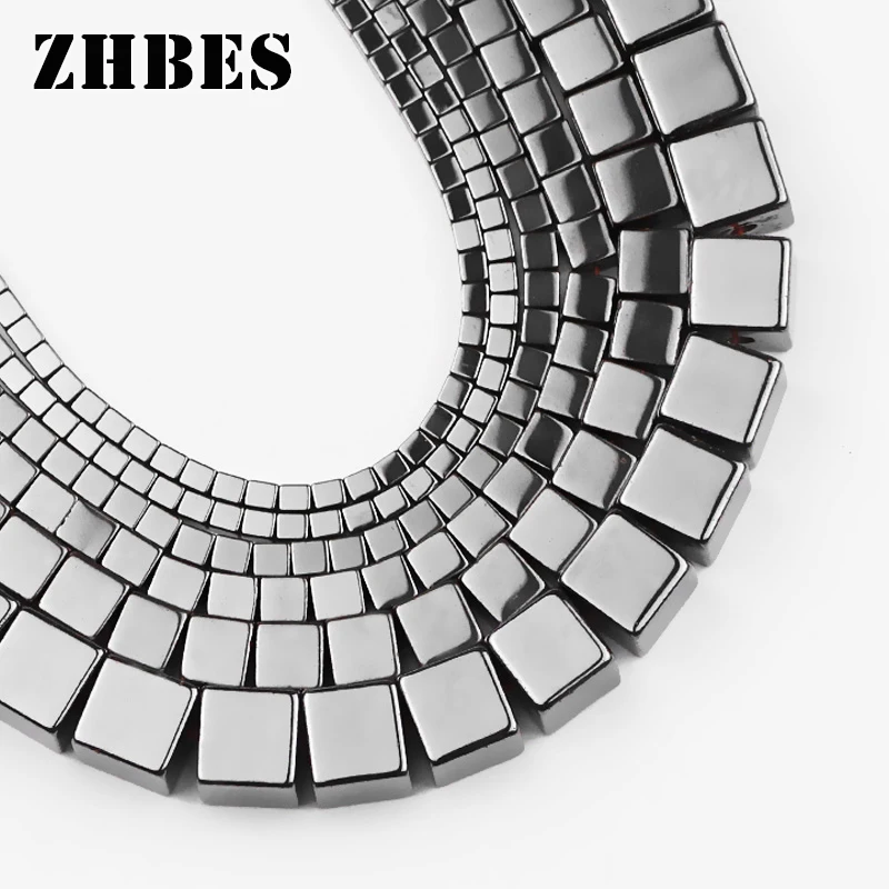 ZHBES cubo cuadrado de piedra negra Natural, espaciadores de hematita, cuentas sueltas para fabricación de joyas, accesorios de pulsera DIY,