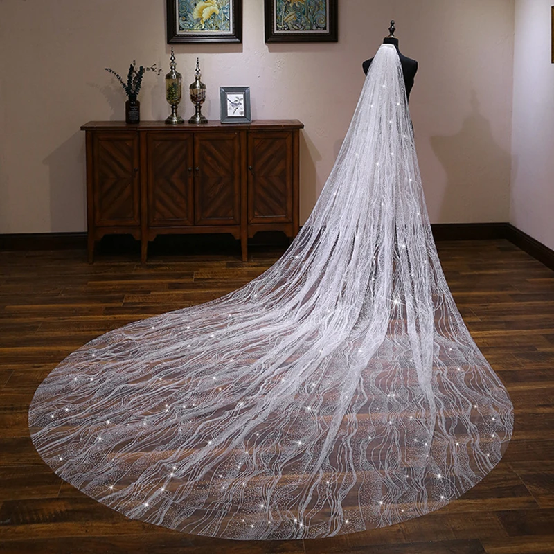 High Grades Sparkly Bronzing Bling 300cm 2023 Bridal Wedding Veils Bridal Veils Long Cathedral Length Beads Bride Veil With Comb