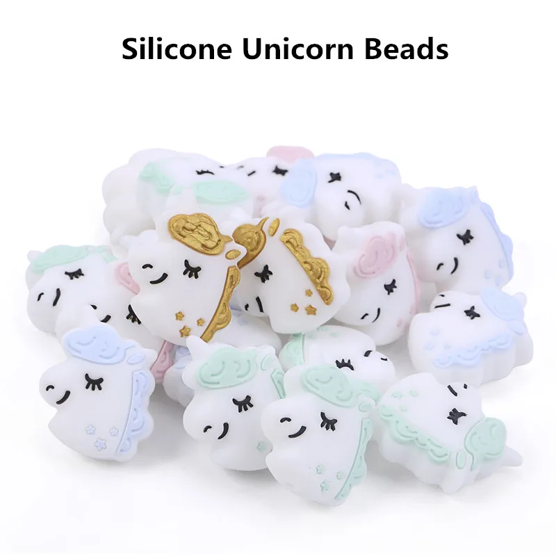 

Chenkai 50PCS Silicone Unicorn Teether Beads DIY Baby Animal Cartoon Chewing Pacifier Dummy Sensory Jewelry Gift Toy Accessories