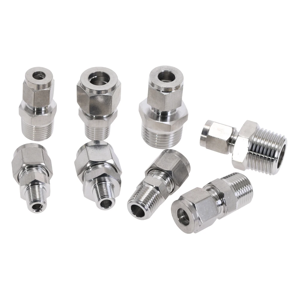 Steel Straight Conversion Fittings 304SS 1/8'' 1/4'' 3/8'' 1/2'' To 6-12MM Pipe Fitting Tube DSJ-M YDF-LOK LOK Ferrule Connector