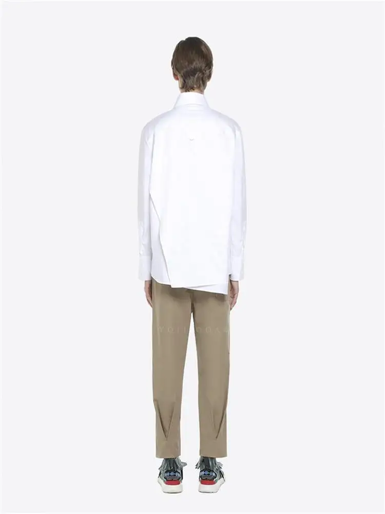 

Men's Long-Sleeve Shirt Spring And Autumn Asymmetric Wide Vertical Fold Lapel Design Cotton Poplin Ribbon Long-Sleeve Shirt