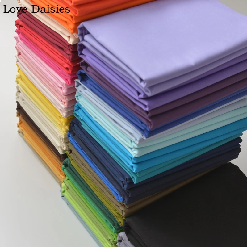 WHITE BLACK PINK GRAY YELLOW BLUE KHAKI Solid Color Poplin 100% Cotton Plain Fabric for DIY Summer Dress Shirt Blouse Top Quilt