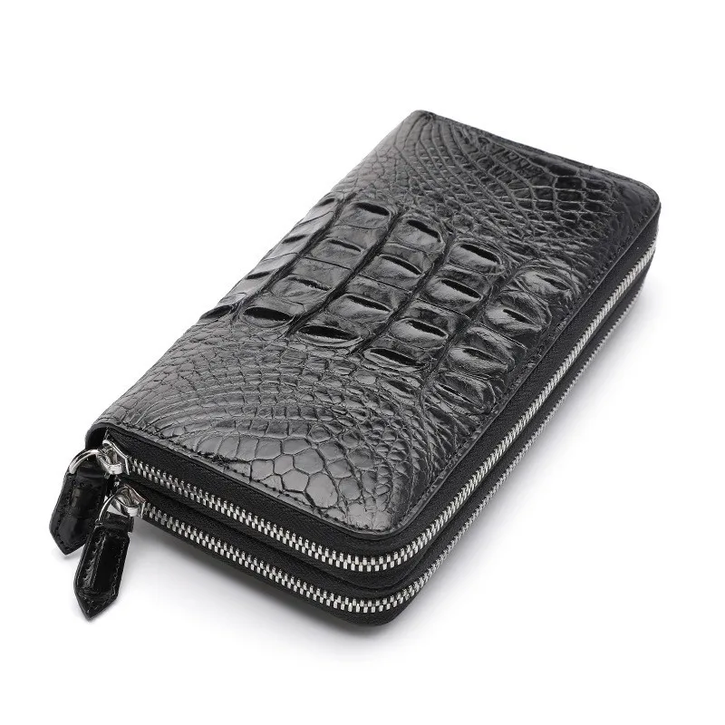 2021 New Designer Luxury Crocodile Leather Men\'s Handbag Double Zipper Men Long Wallet Vintage Genuine Leather Man Clutch 50