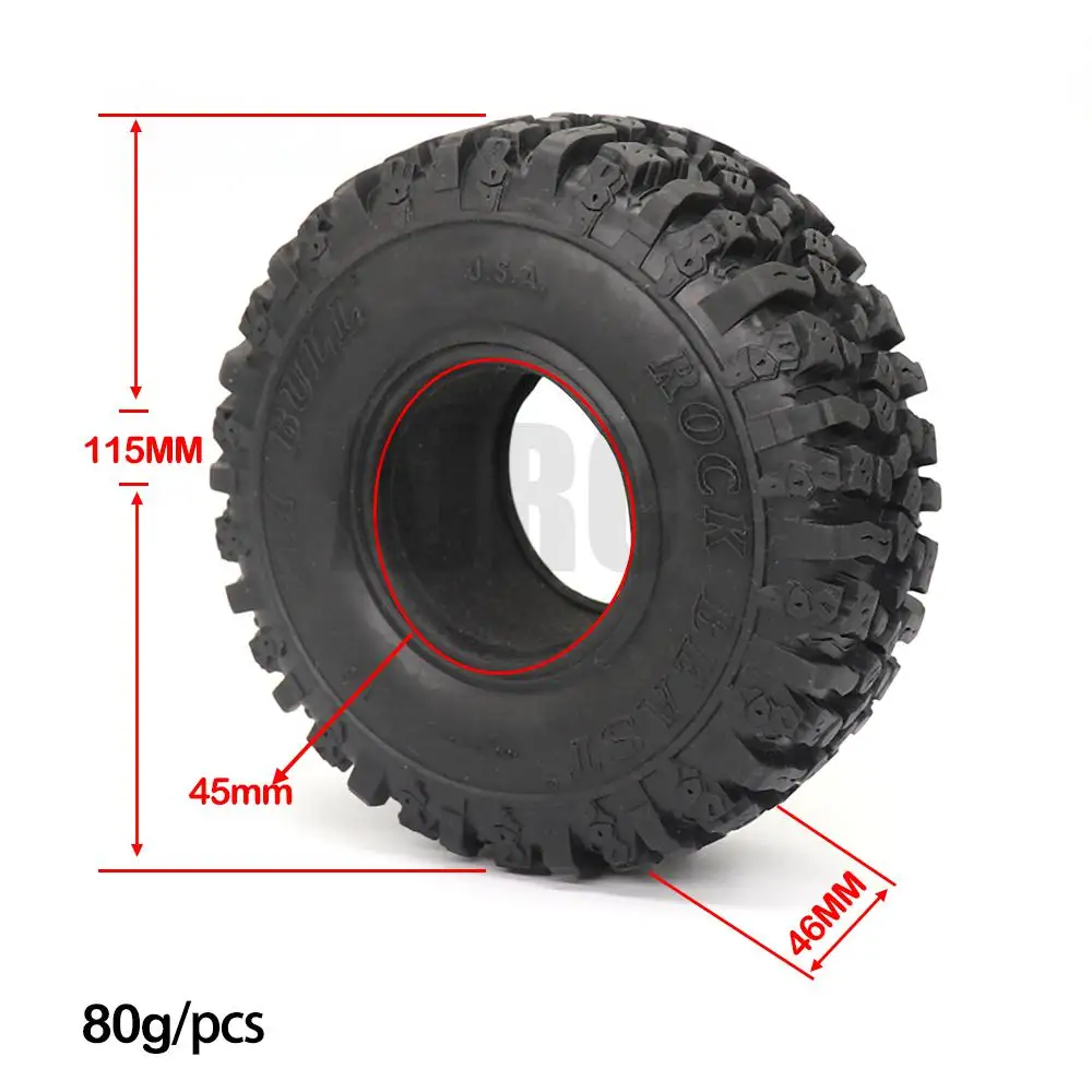 1/4PCS 115MM Rubber Mud Grappler Tires for 1:10 RC Crawler Axial SCX10 SCX10 II 90046 90047 TRX-4 Defender G500 TRX-6 G63