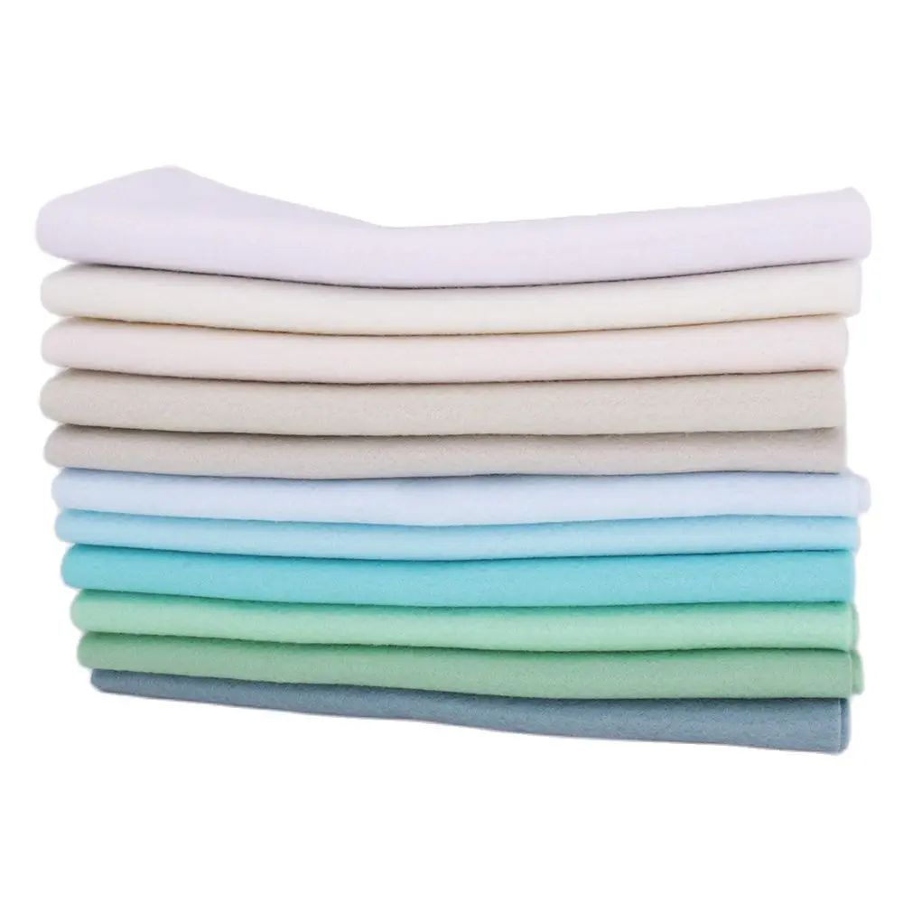 Soft Felt Fabric For Handmade DIY Sewing Crafts Dolls, Needlework Material, Polyester Cloth Pea Green White 11 Pcs/Lot 25cmx28cm