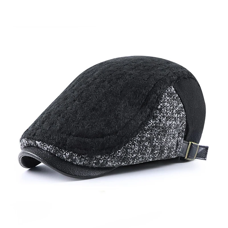 Fall Winter Duckbill Herringbone Flat Cap Men Patchwork Beret Hat Knit Wool Gatsby Hat Middle aged Ivy Cap Newsboy Golf Cabbie