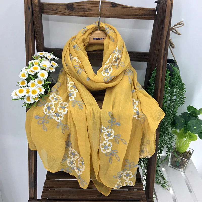 Foulard bordado étnico para mujer, bufanda larga de flores elegantes, Bandana, Hijab musulmán, chal de viaje, muchos colores, Invierno