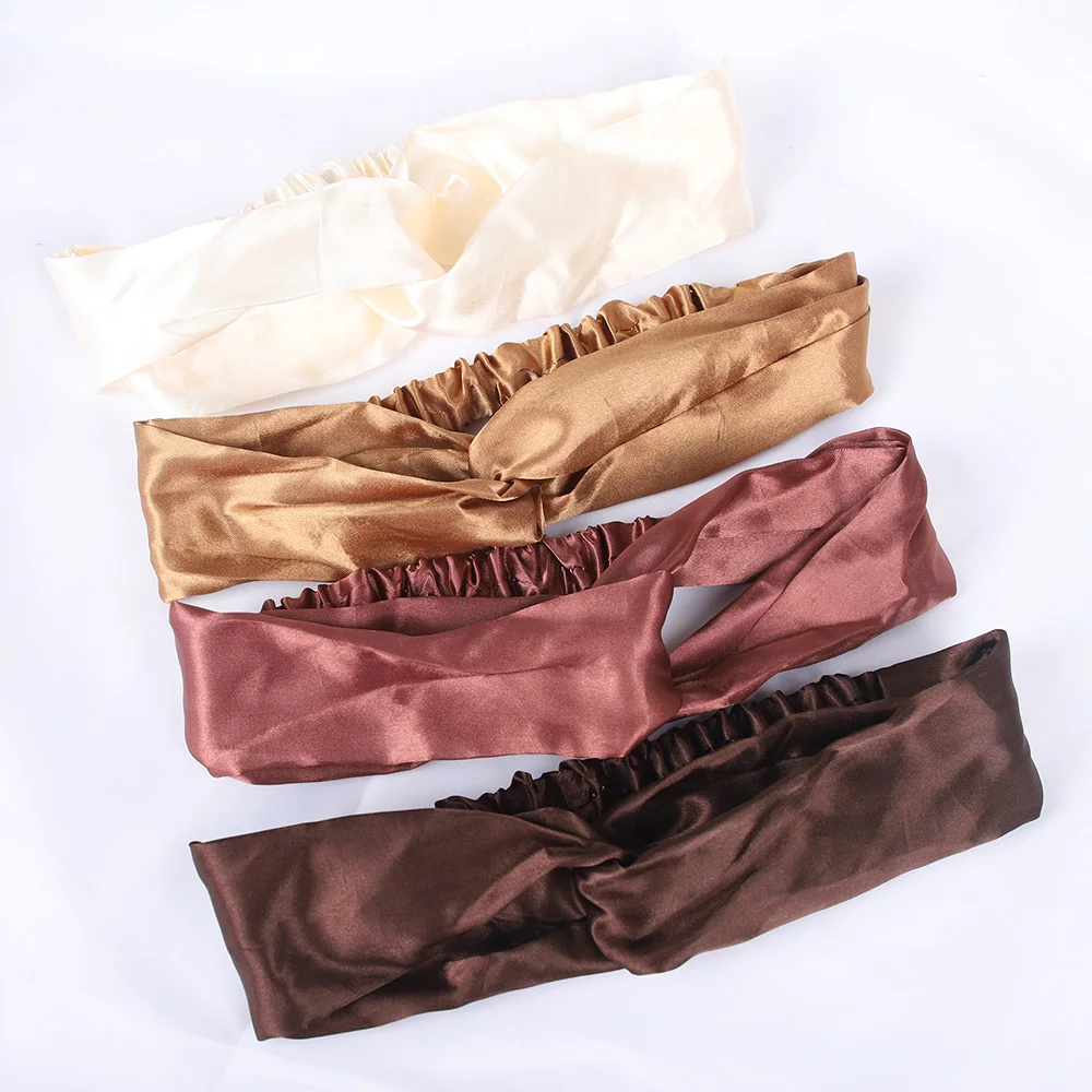 Fashion Silk Satin Headbands Cross Top Knot  Elastic Hair Bands Women Girls Solid Hairbands Scrunchies Turban Hair Accessories