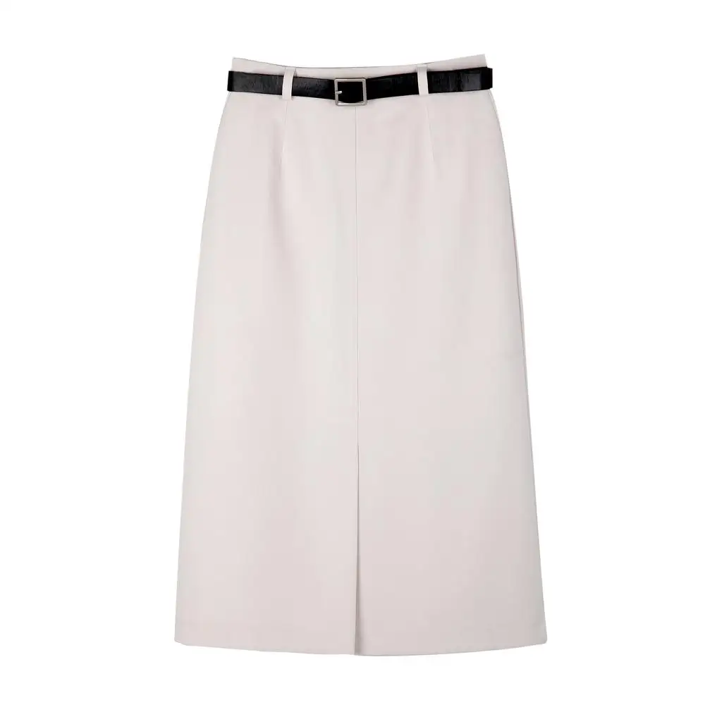 REALEFT Spring 2021 New Korean OL Style Wrap Skirts Solid A-Line Midi Skirts Front Split Sexy Sheath Skirts Belt Office Lady