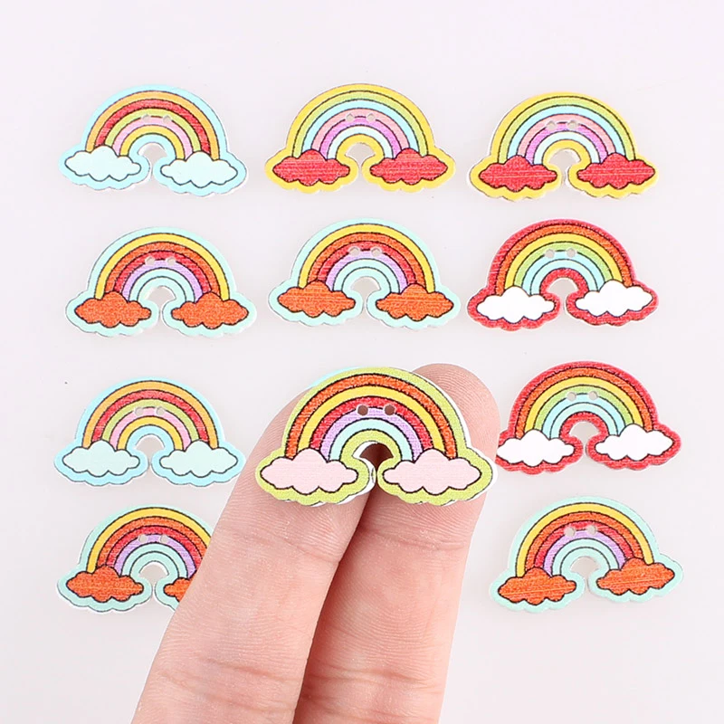 Rainbow 2Hole Wooden Buttons for Scrapbooking Crafts DIY Baby Children Clothing Sewing Accessories Button Decoration 100pcs E